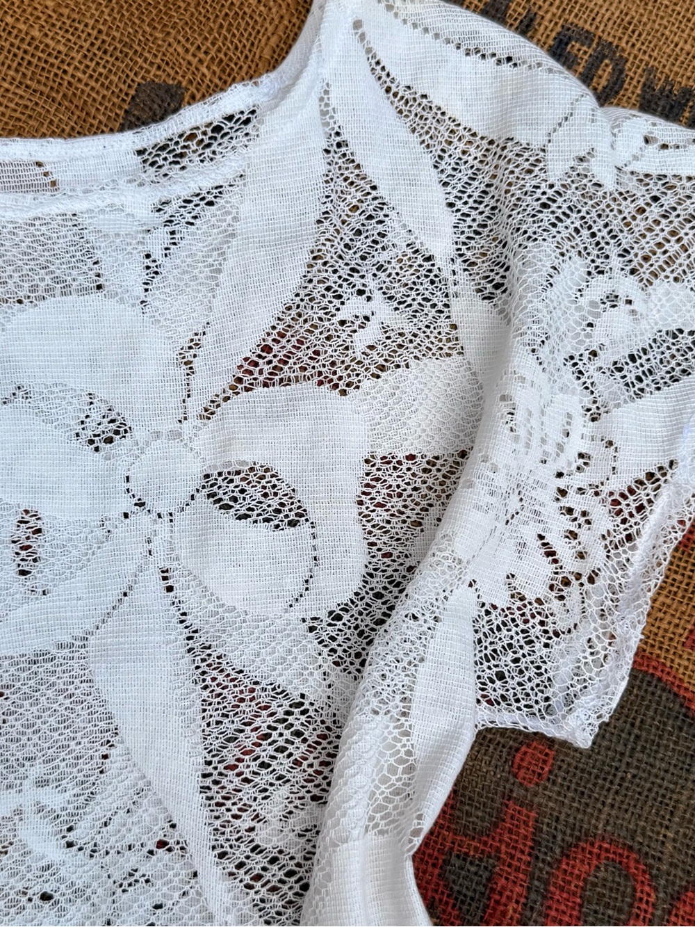 White Lace Floral Short-Sleeve Blouse